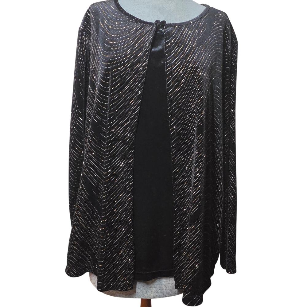 Black Velvet Glitter Embellished Blouse Size 1X
